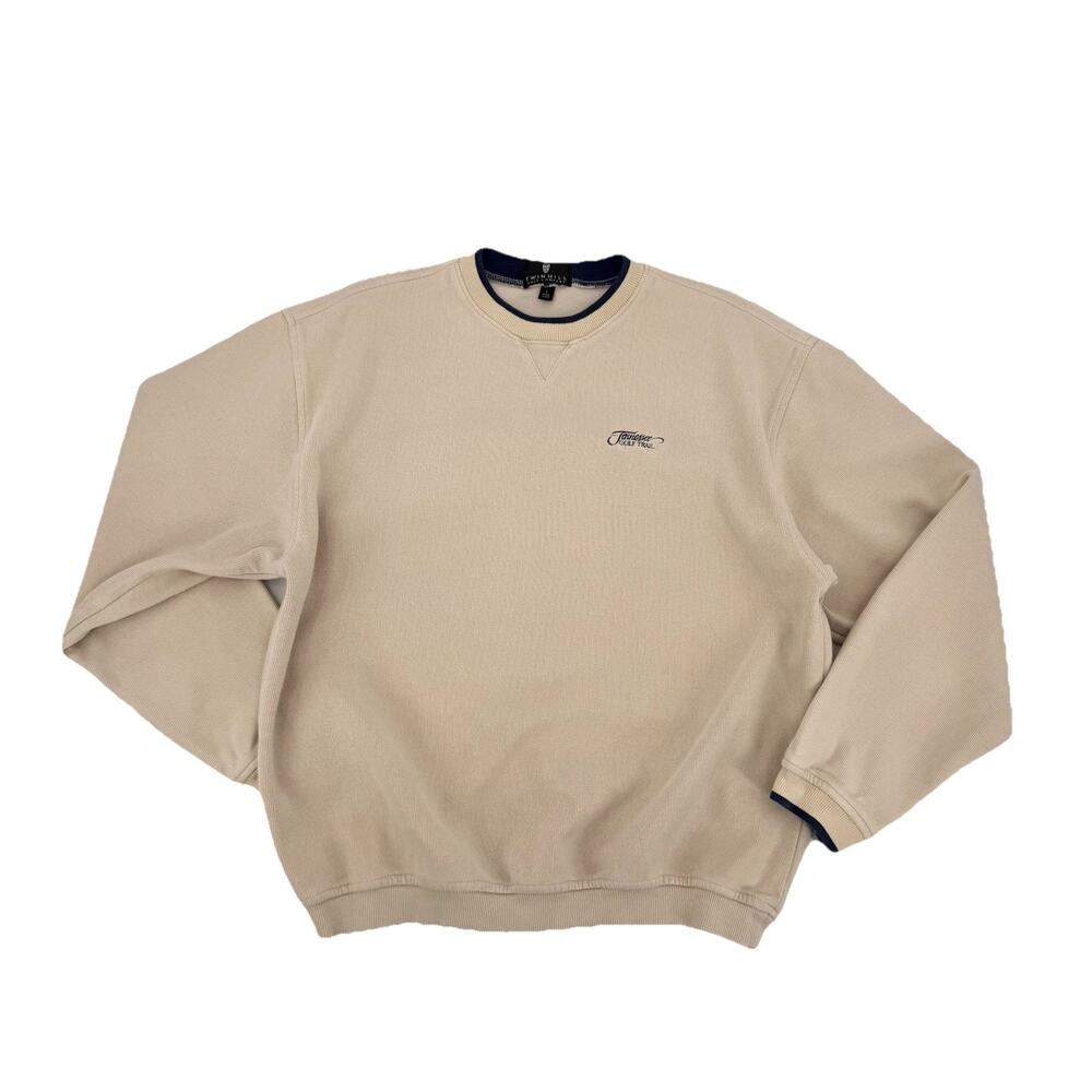 VTG 80s Beige/Navy Heavyweight Cotton Golf Pullover SweatShirt Tennessee LARGE